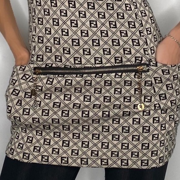 fendi monogram mini dress Fendi Vintage Grey Zucca FF Logo Monogram Mini Dress Amarcord Vintage Fashion